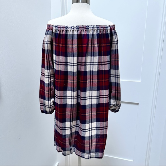 ANTHROPOLOGIE Cloth & Stone Plaid Off-The-Shoulder Tunic Dress - Picture 8 of 12
